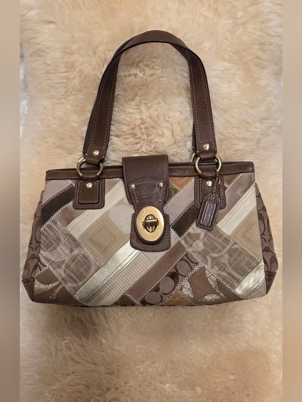 COACH Y2K Vintage Patchwork Signature Turnlock Satchel Should Handbag 12524